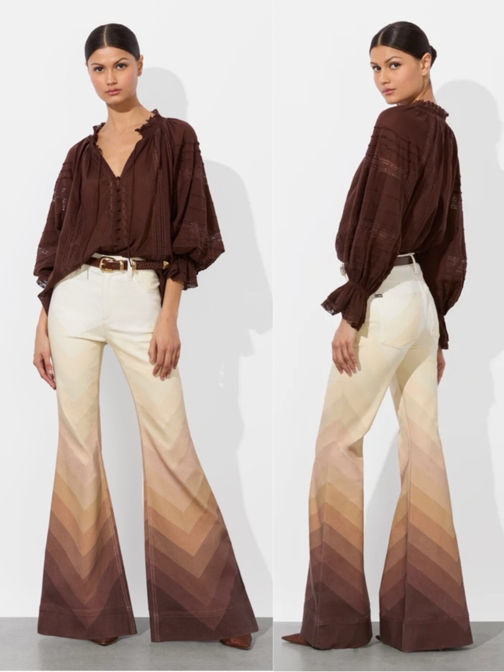 NEW NWT Alice + Olivia X Bronco SB Bell Jean In Chevron Neutral